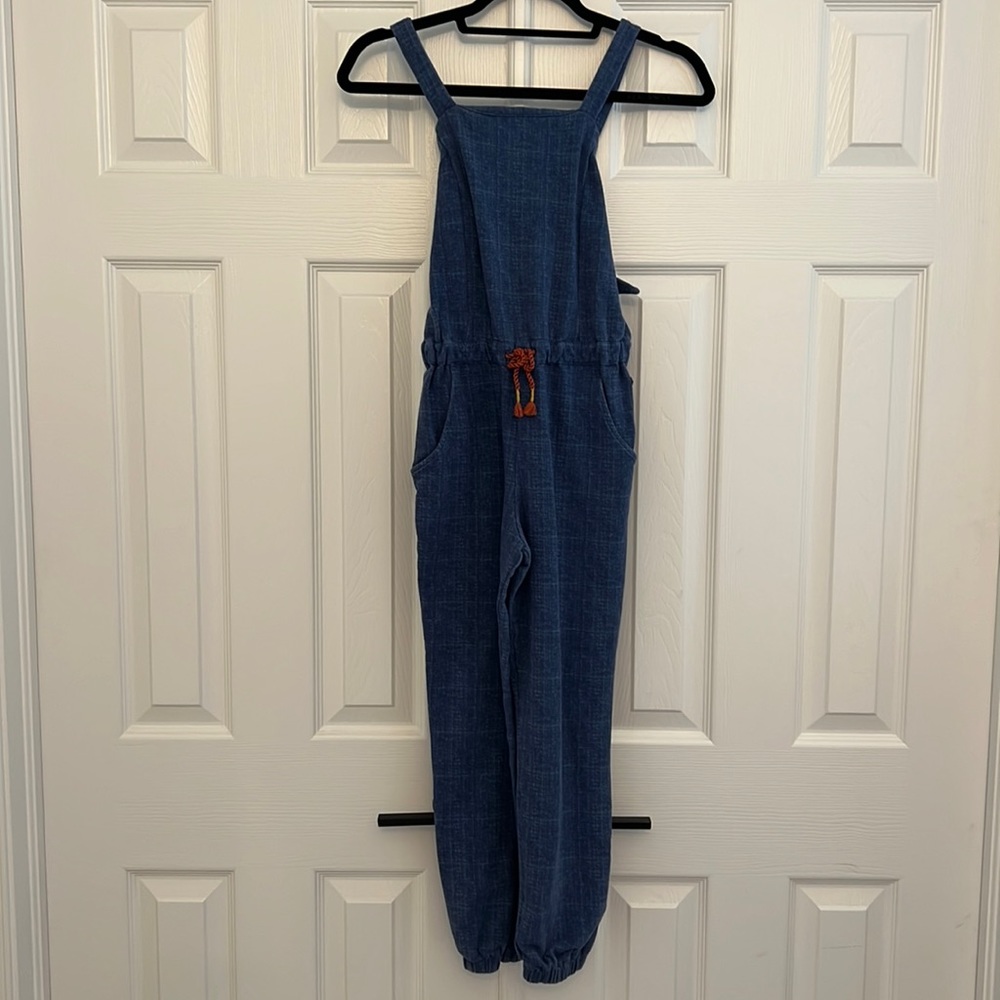 Matilda Jane by Joanna Gaines blue jeanish girls romper with jogger style pants.